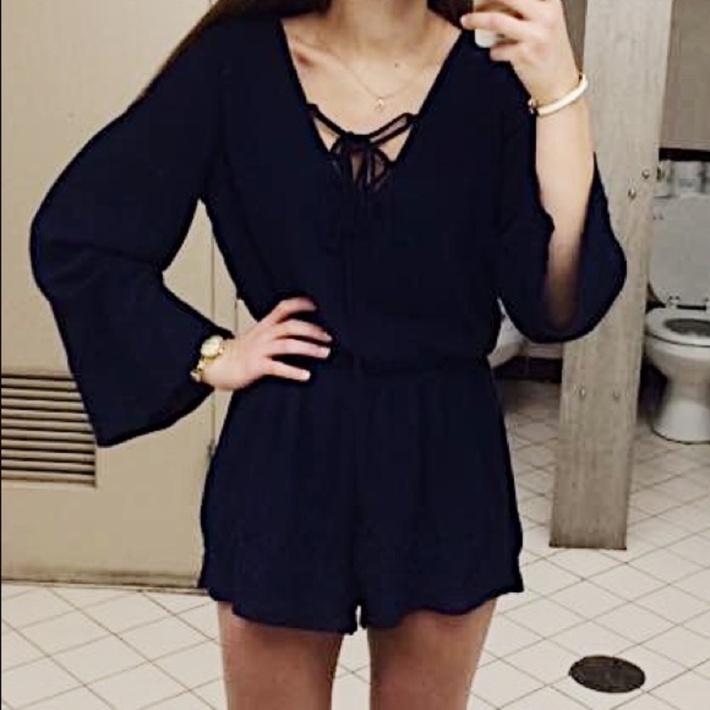 Aqua Lace Up Romper